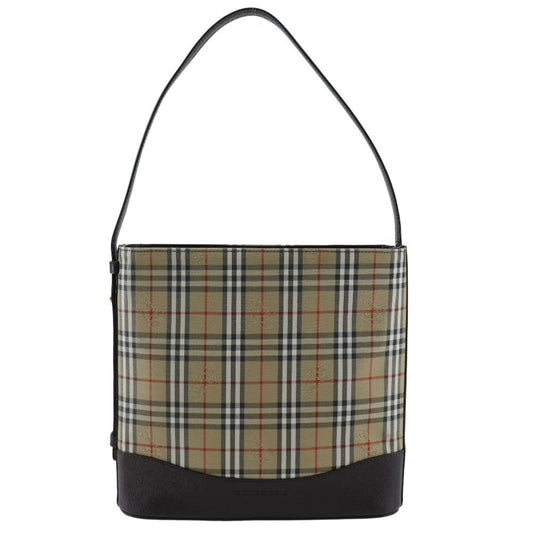 Burberry Black Brown Canvas Leather Shoulder Bag ( )