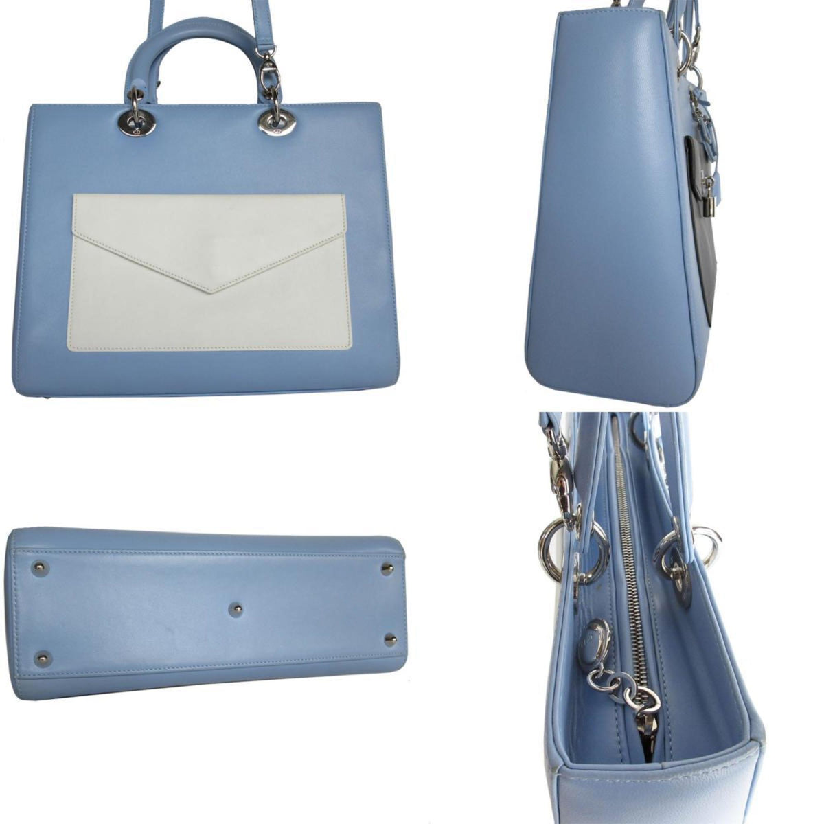 Christian Dior Black Light Blue White Leather Handbag Shoulder Bag Rovelle Bags