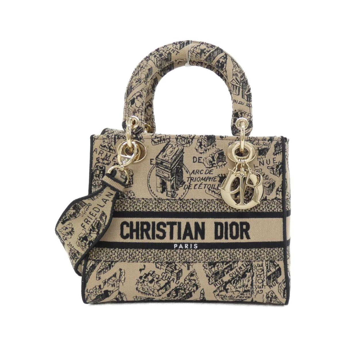Christian Dior Beige Black Canvas Handbag Canvas Rovelle Bags