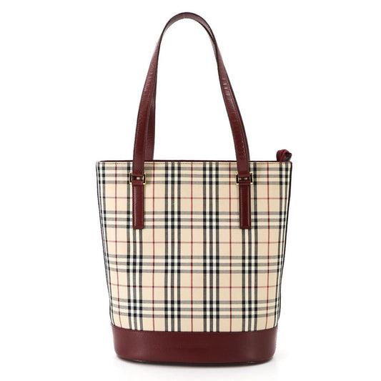 Burberry Beige Bordeaux Canvas Leather Tote Bag ( )