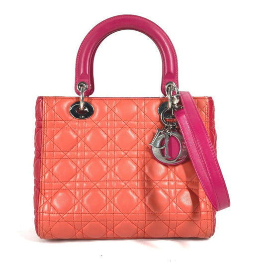 Christian Dior Lady Dior Orange Pink Red Color Leather Handbag Shoulder Bag Tote Bag Rovelle Bags