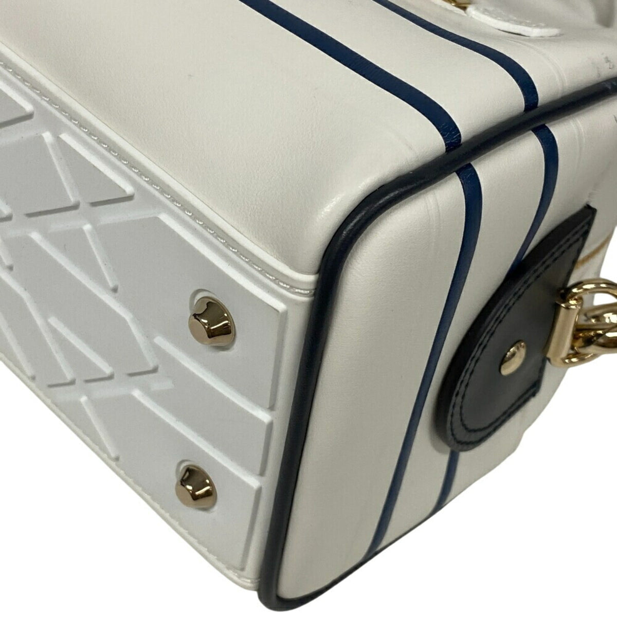 Christian Dior Navy White Leather Handbag Leather Rovelle Bags