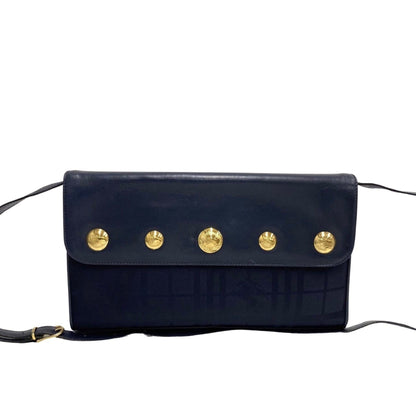 Burberry Navy Leather Nylon Clutch Bag Shoulder Bag ( )