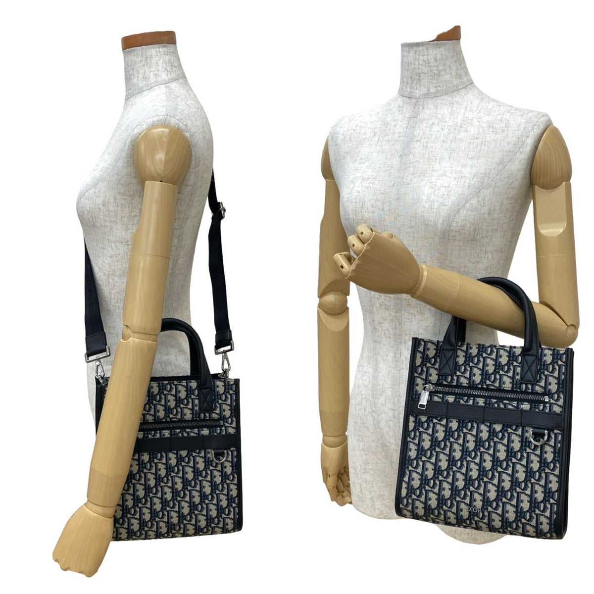 Christian Dior Black Navy Leather Canvas Handbag Shoulder Bag Rovelle Bags