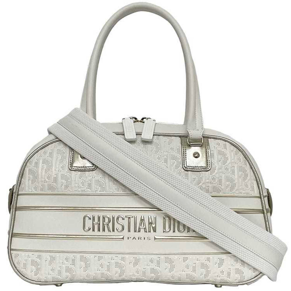 Christian Dior Trotter White Leather Rubber Boston Bag Handbag Rovelle Bags
