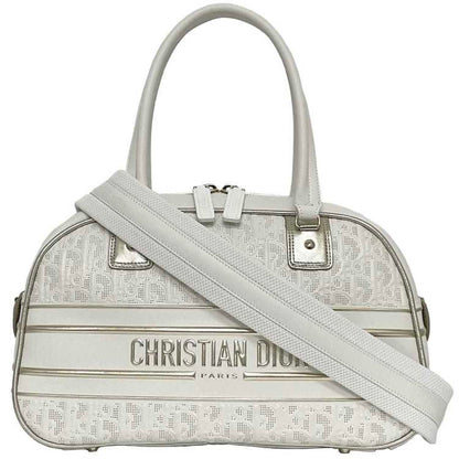 Christian Dior Trotter White Leather Rubber Boston Bag Handbag Rovelle Bags