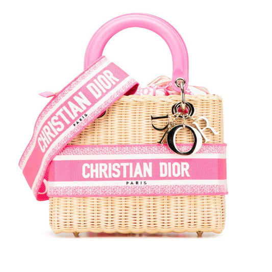 Christian Dior Lady Dior Beige Pink Canvas Leather Handbag Shoulder Bag Rovelle Bags
