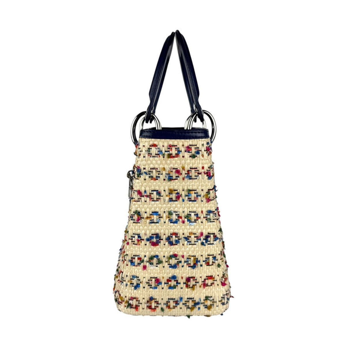 Christian Dior Beige Multi-Color Navy Raffia Leather Handbag Shoulder Bag Rovelle Bags