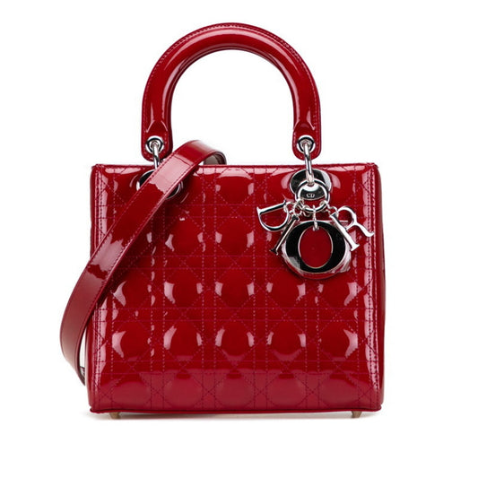 Christian Dior Lady Dior Red Color Patent Leather Handbag Shoulder Bag Rovelle Bags