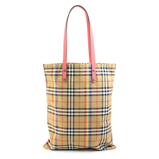 Burberry Beige Pink Cotton Leather Shoulder Bag Tote Bag ( )