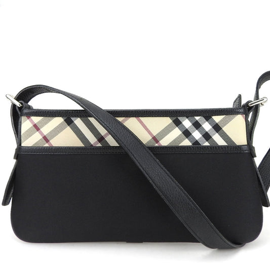 Burberry Beige Black Canvas Leather Shoulder Bag ( )