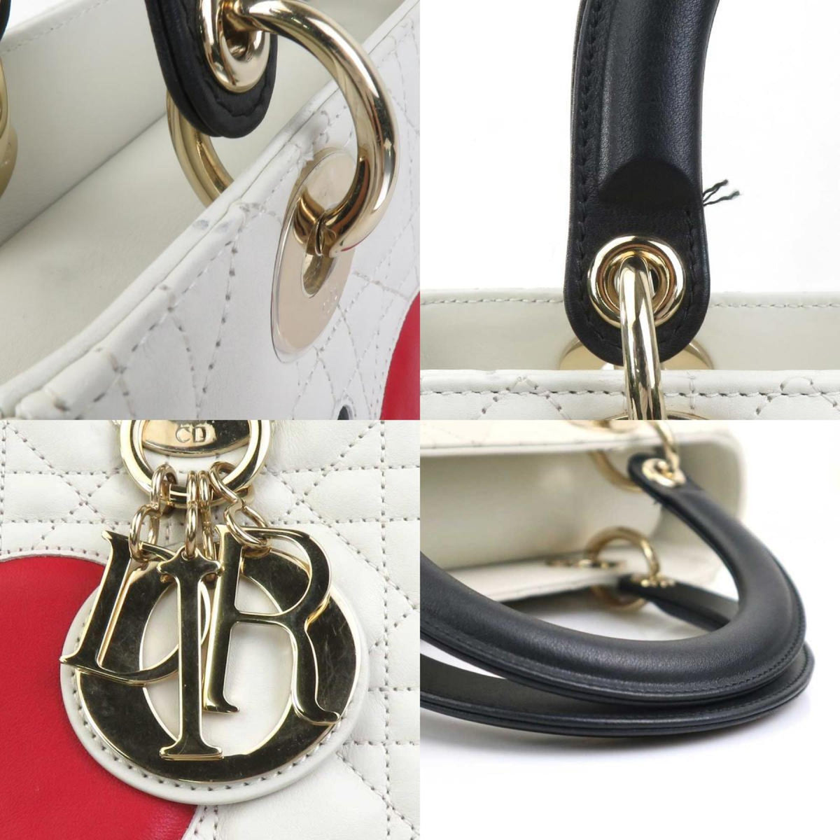 Christian Dior Black Red Color White Leather Handbag Shoulder Bag Rovelle Bags
