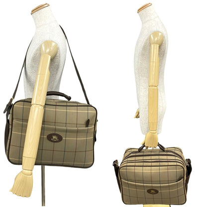 Burberry Brown Khaki Canvas Leather Boston Bag Shoulder Bag ( )