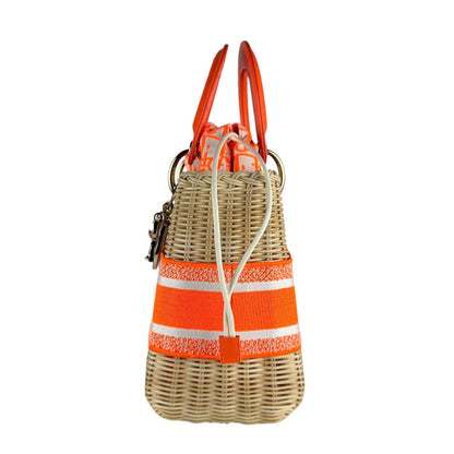 Christian Dior Neon Orange Straw Leather Canvas Handbag Shoulder Bag Rovelle Bags