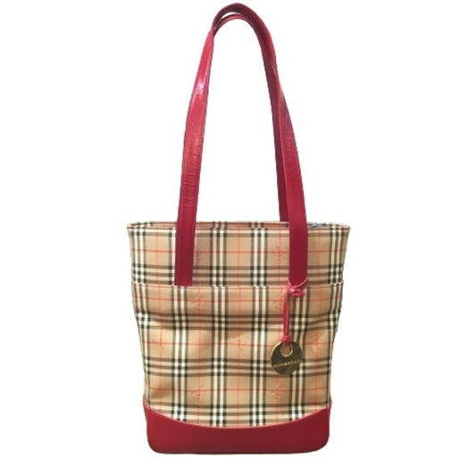 Burberry Beige Red Color Canvas Tote Bag ( )