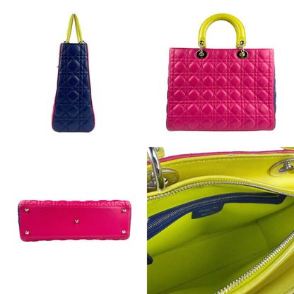Christian Dior Blue Pink Yellow Leather Handbag Shoulder Bag Leather Rovelle Bags