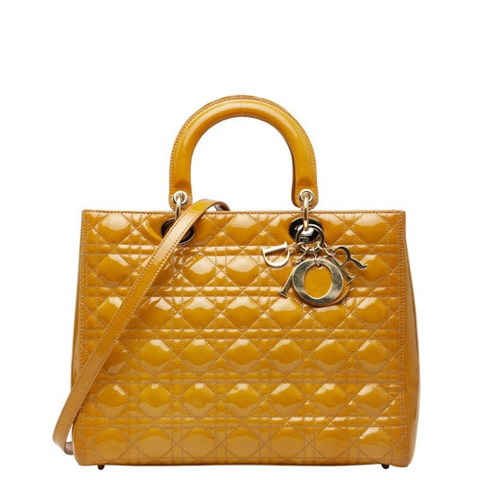 Christian Dior Lady Dior Yellow Patent Leather Handbag Shoulder Bag Leather Rovelle Bags