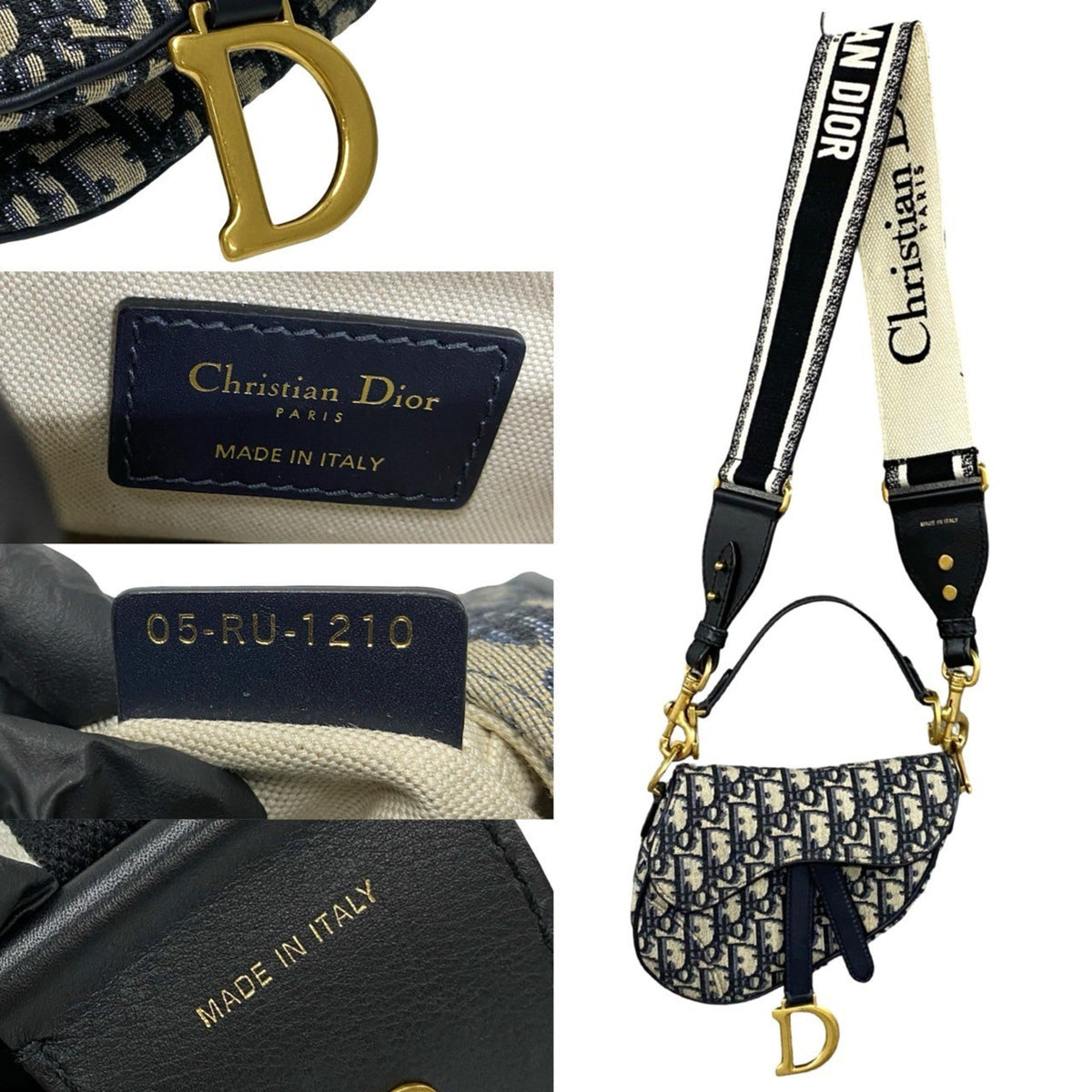 Christian Dior Navy Leather Canvas Saddle Bag Shoulder Bag Rovelle Bags
