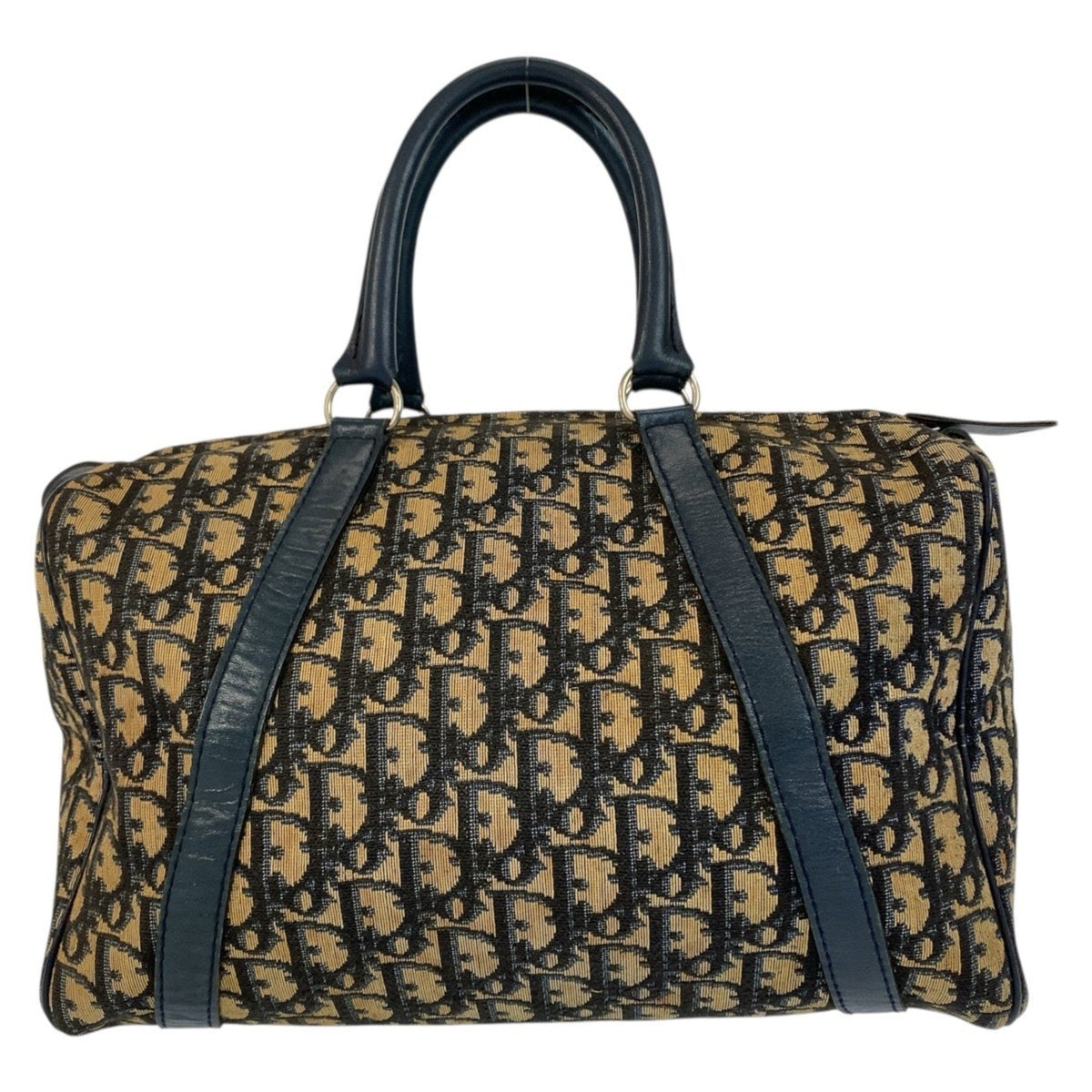 Christian Dior Trotter Beige Navy Canvas Leather Boston Bag Handbag Leather Rovelle Bags