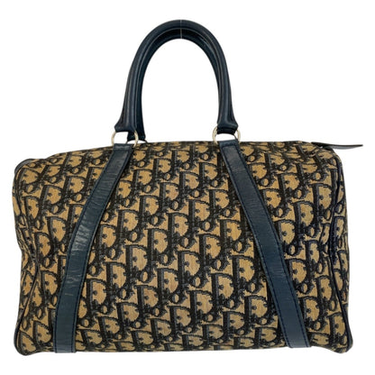 Christian Dior Trotter Beige Navy Canvas Leather Boston Bag Handbag Leather Rovelle Bags