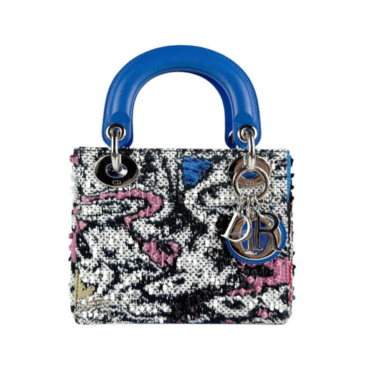 Christian Dior Black Blue Tweed Leather Handbag Shoulder Bag Rovelle Bags