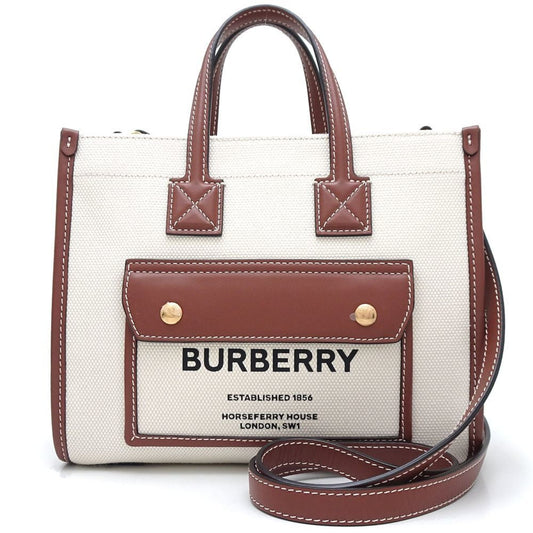 Burberry Brown Ivory Canvas Leather Shoulder Bag ( )
