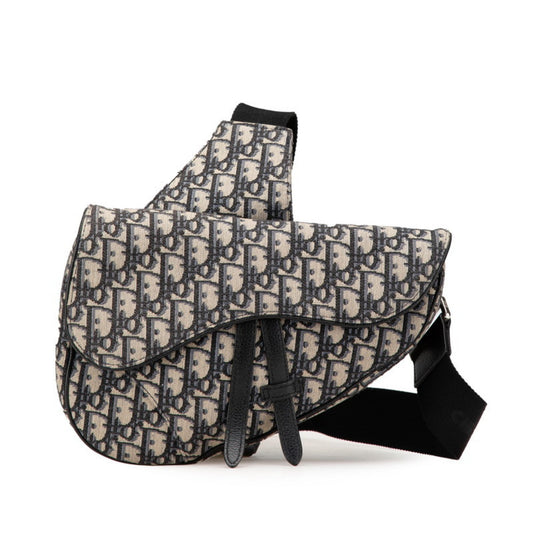 Christian Dior Beige Navy Canvas Leather Saddle Bag Shoulder Bag Sling Bag Rovelle Bags
