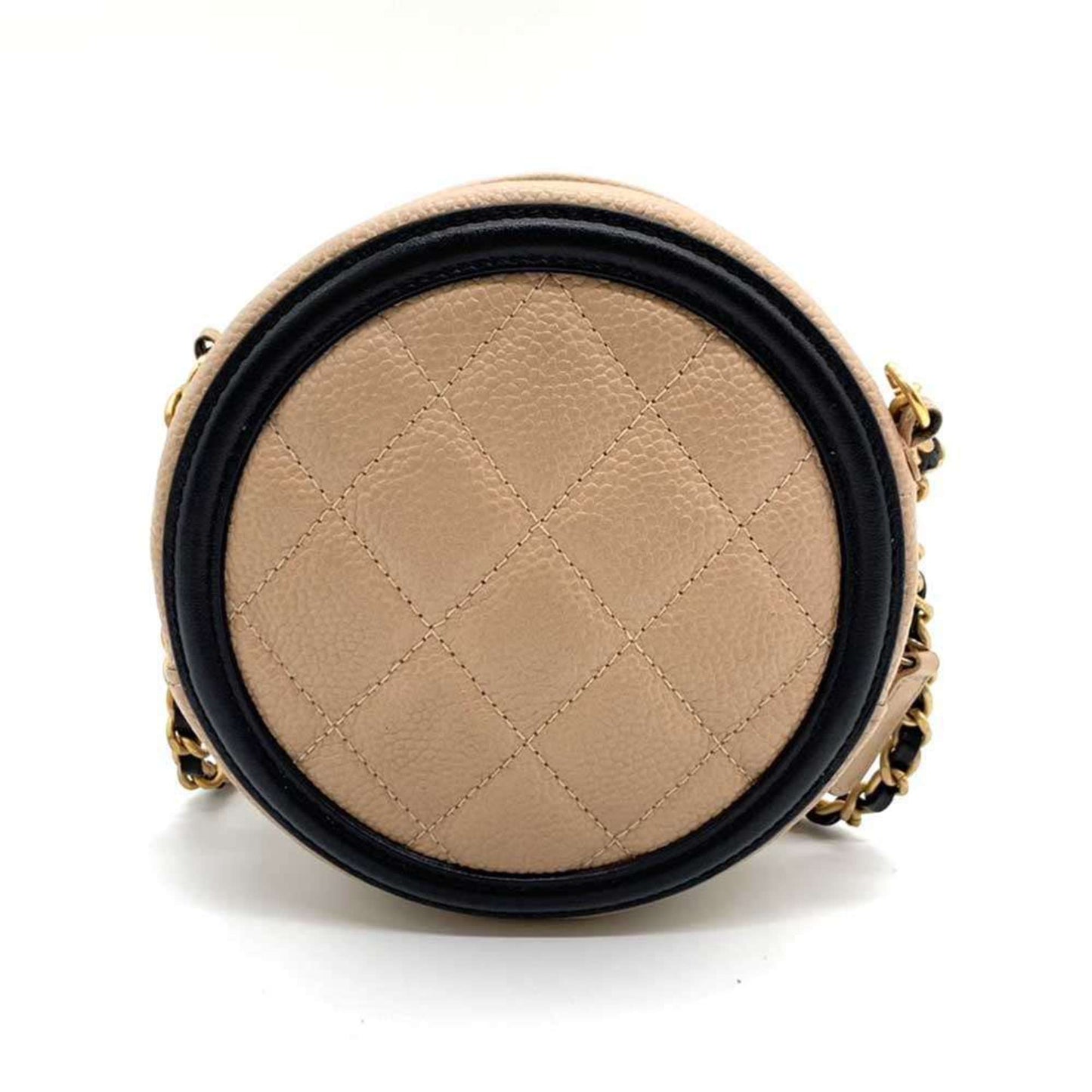 Chanel Bag CC Filigree Round Chain Shoulder Beige x Black Pochette Pouch Circle Crossbody Women's Caviar Skin Chanel Rovelle Bags