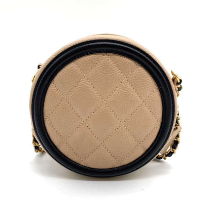 Chanel Bag CC Filigree Round Chain Shoulder Beige x Black Pochette Pouch Circle Crossbody Women's Caviar Skin Chanel Rovelle Bags