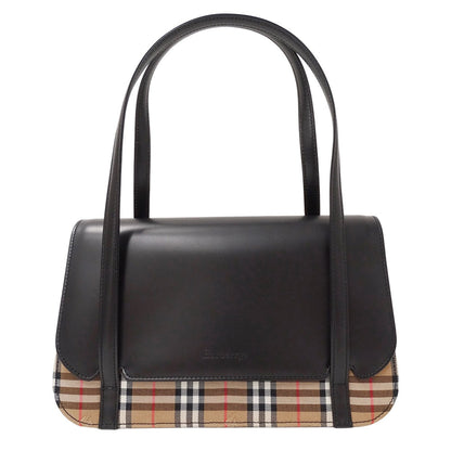 Burberry Burberrys Black Brown Leather Handbag ( )