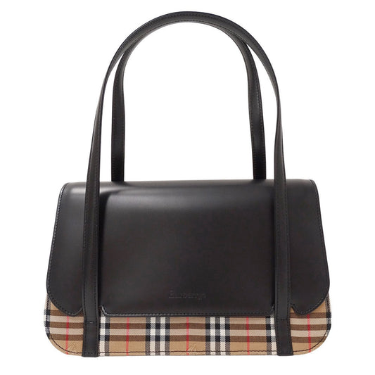 Burberry Burberrys Black Brown Leather Handbag ( )