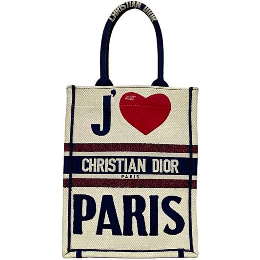 Christian Dior Navy Red Color White Canvas Handbag Rovelle Bags