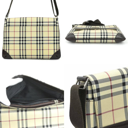 Burberry Beige Brown Nylon Canvas Leather Shoulder Bag ( )