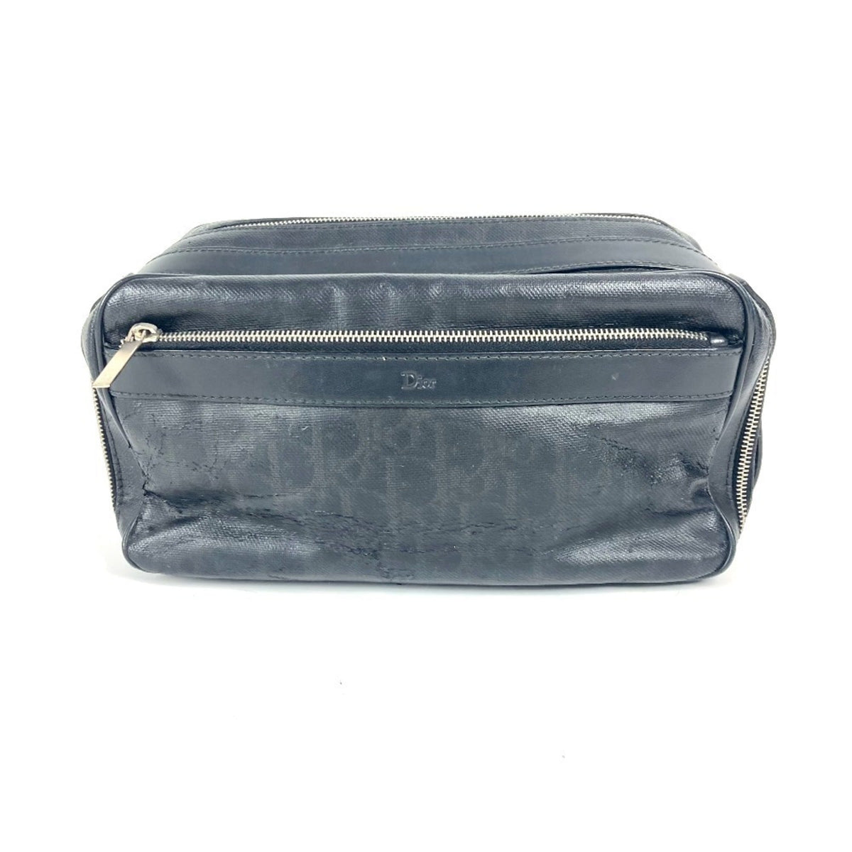 Christian Dior Black Leather Coated Canvas Clutch Bag Pouch Rovelle Bags