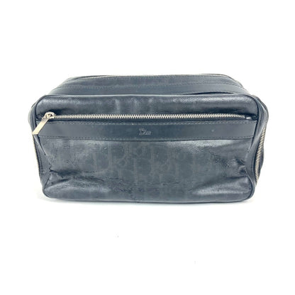 Christian Dior Black Leather Coated Canvas Clutch Bag Pouch Rovelle Bags