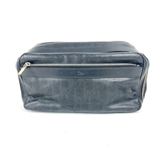 Christian Dior Black Leather Coated Canvas Clutch Bag Pouch Rovelle Bags