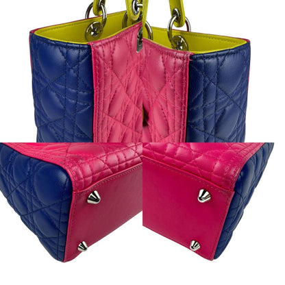 Christian Dior Blue Pink Yellow Leather Handbag Shoulder Bag Leather Rovelle Bags
