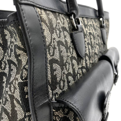 Christian Dior Black Canvas Leather Handbag Tote Bag Leather Rovelle Bags