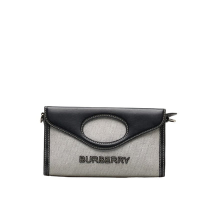 Burberry Black Gray Cotton Canvas Leather Handbag Shoulder Bag ( )