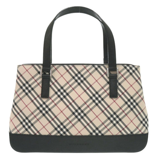 Burberry Beige Black Nylon Canvas Leather Handbag ( )