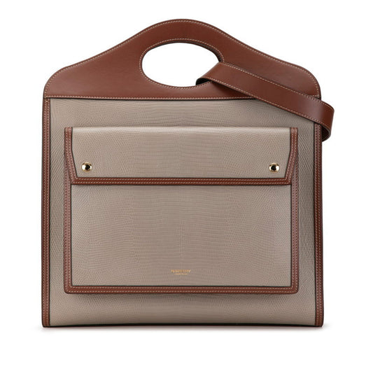 Burberry Brown Gray Leather Handbag Shoulder Bag ( )