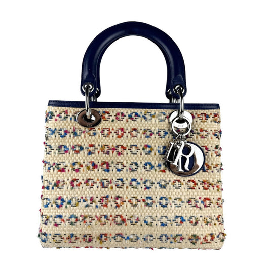 Christian Dior Beige Multi-Color Navy Raffia Leather Handbag Shoulder Bag Rovelle Bags