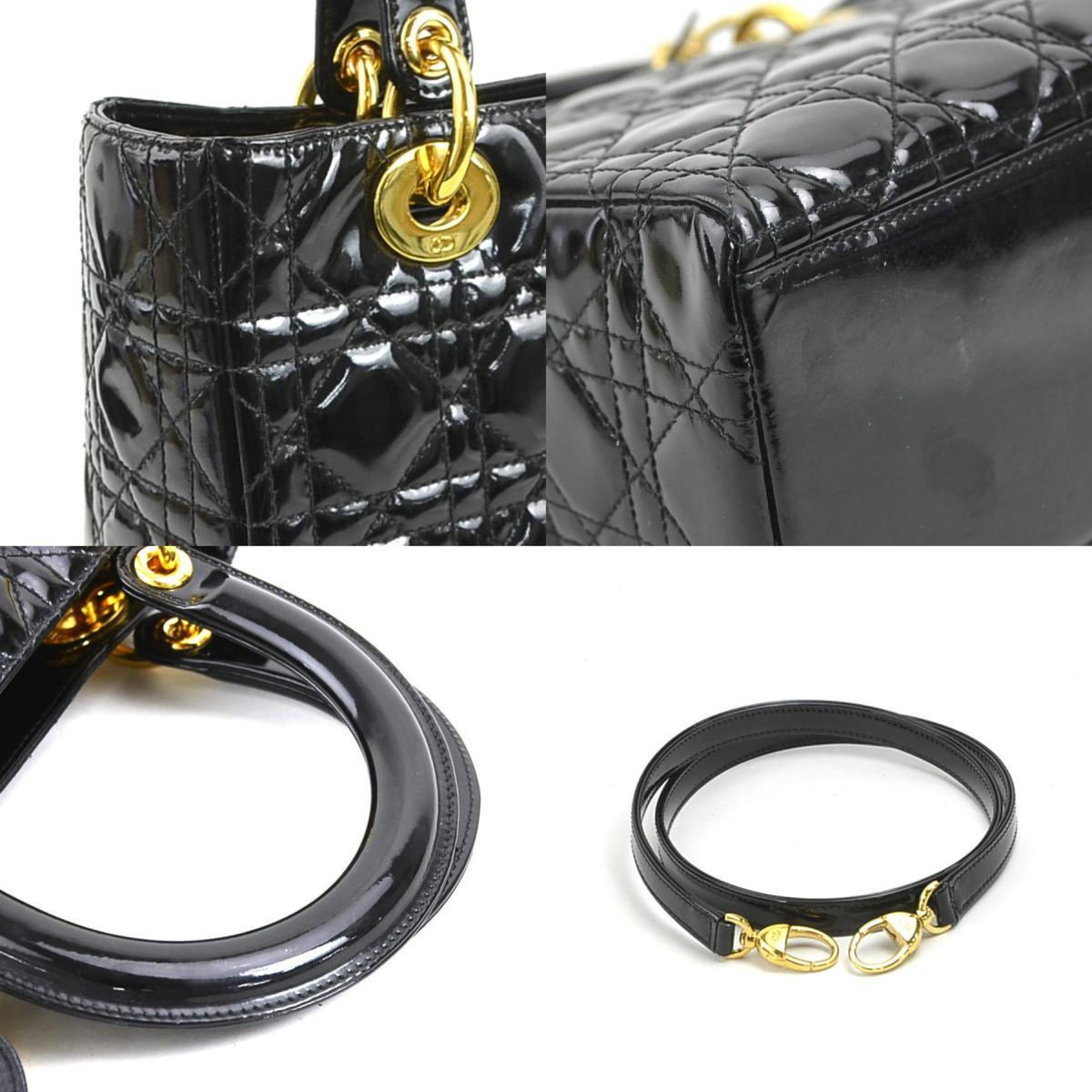 Christian Dior Black Patent Leather Handbag Shoulder Bag Leather Rovelle Bags
