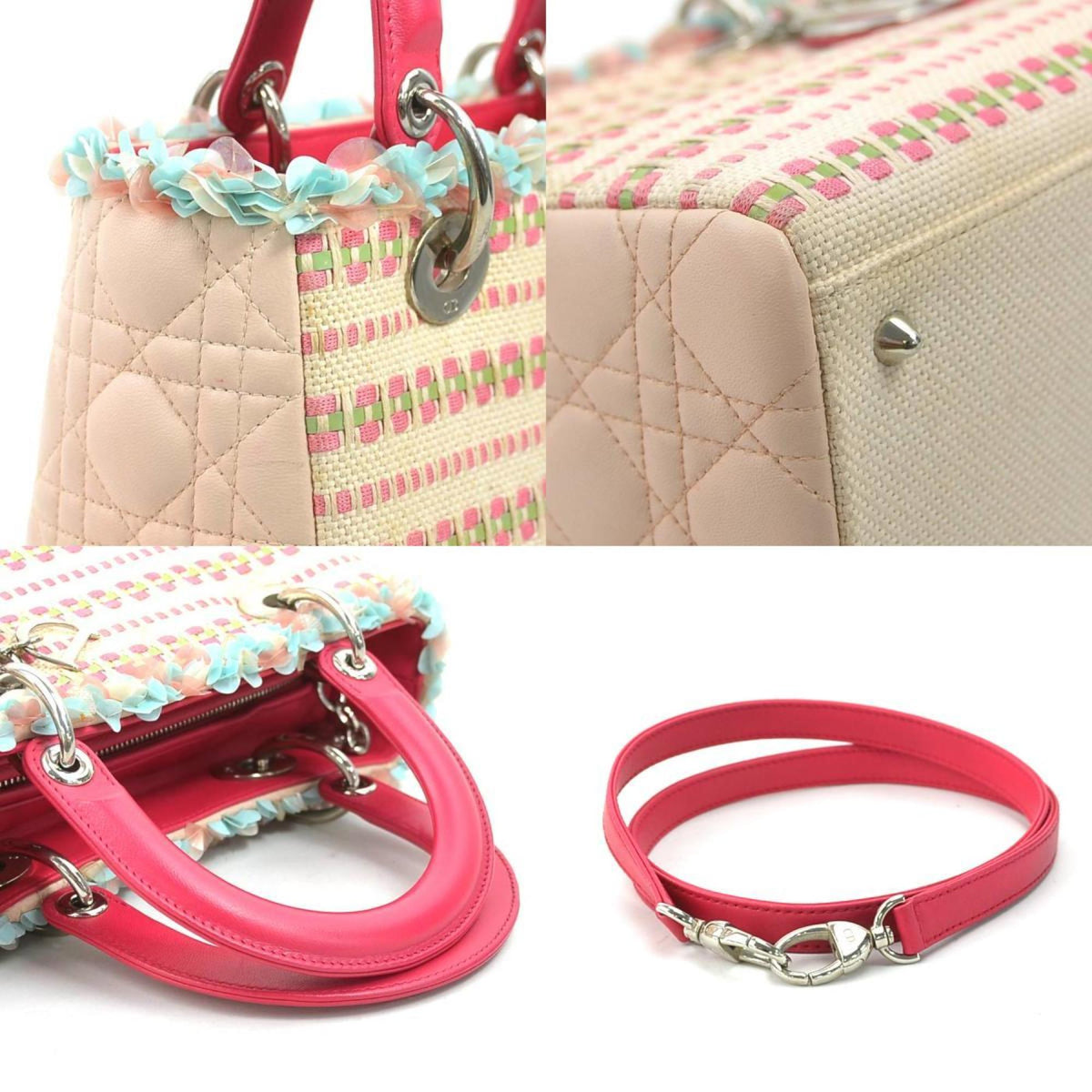 Christian Dior Pink Canvas Leather Handbag Shoulder Bag Rovelle Bags