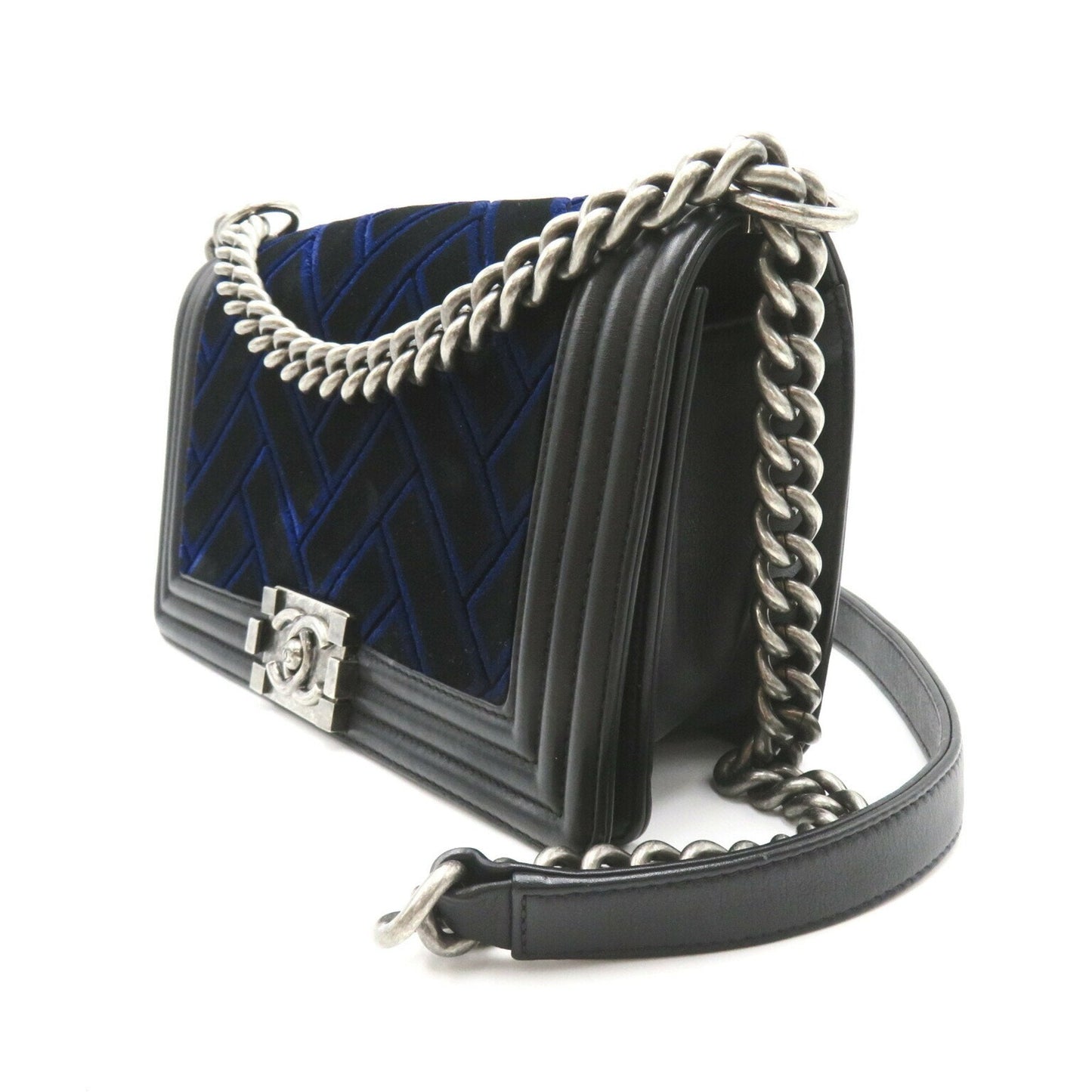 Chanel Boy Chanel Chain Shoulder Bag, Lambskin (Sheepskin), Women's, Navy, Black Rovelle Bags