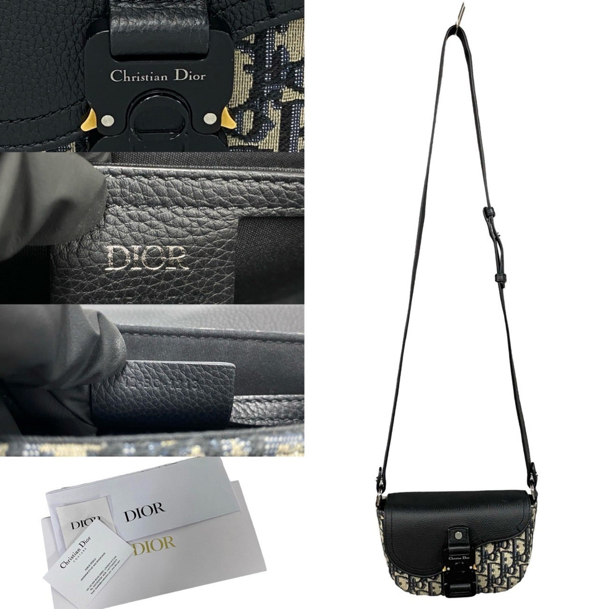 Christian Dior Black Gray Leather Canvas Pochette Shoulder Bag Rovelle Bags