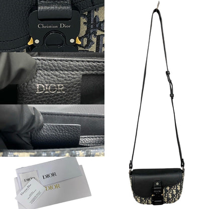 Christian Dior Black Gray Leather Canvas Pochette Shoulder Bag Rovelle Bags