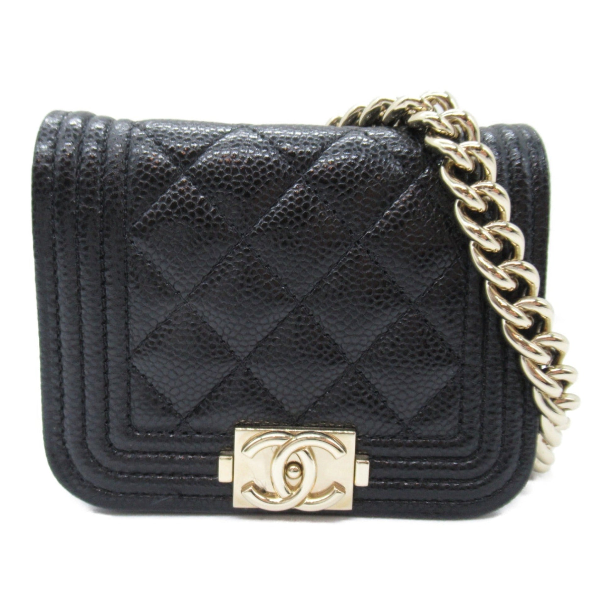 Chanel Boy Chanel Chain Pochette Shoulder Bag Black Caviar Skin (Grained Calf) Rovelle Bags