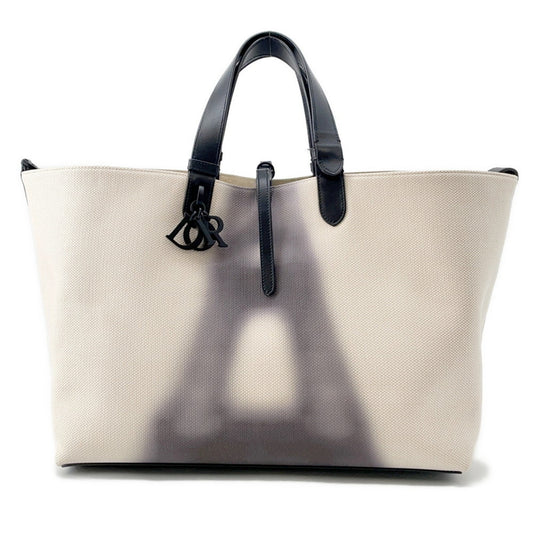 Christian Dior Black Ivory Canvas Leather Tote Bag Rovelle Bags