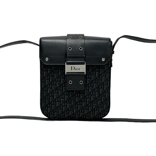 Christian Dior Black Leather Canvas Shoulder Bag Rovelle Bags